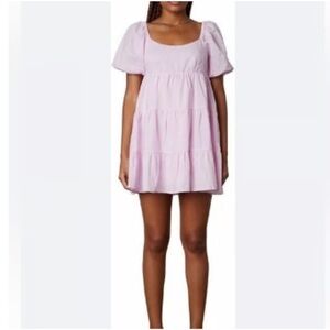 Puff Sleeve Tiered Mini Dress in Soft Pink